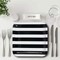 25 Count Black and White Striped Square Paper Dinner Plates Disposable 9 1/4"